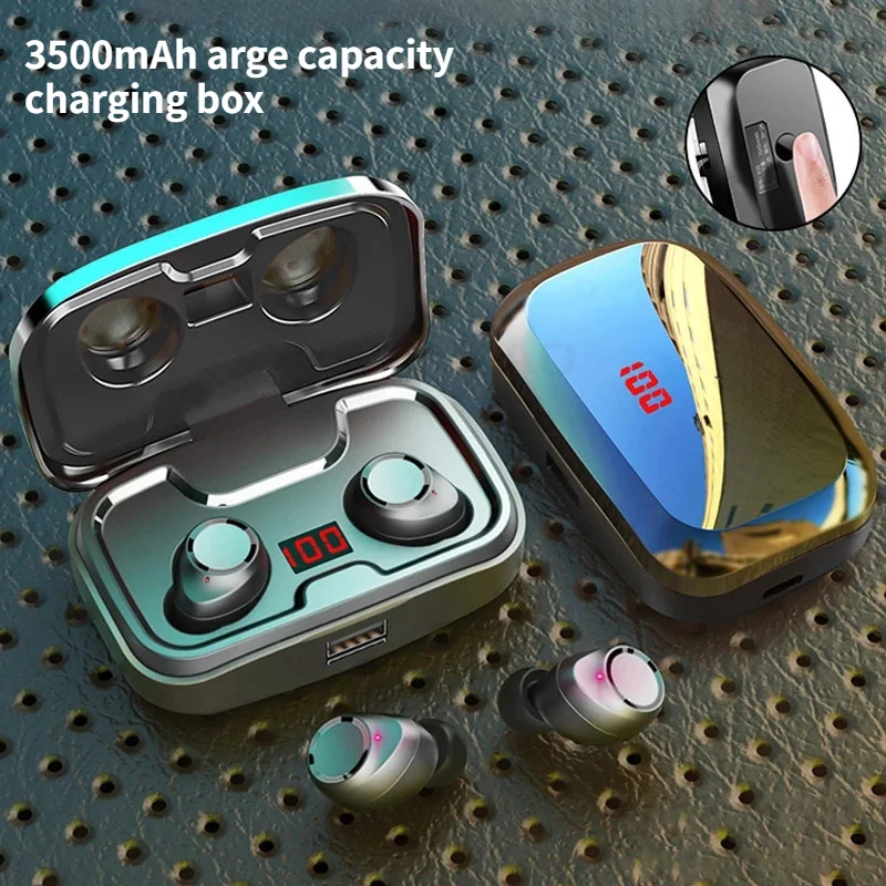 

TWS Bluetooth-compatible Earphones 3500mAh Charging Case Wireless Headphones Stereo Waterproof Earbuds Headsets with Microphone