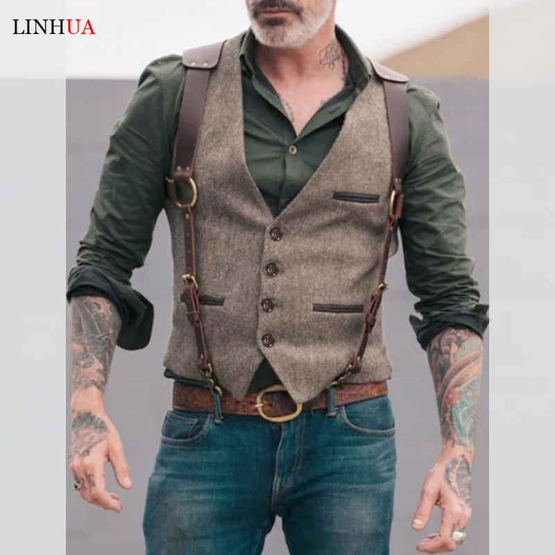 Sleeveless Men Vest Retro Waistcoat Men's Coats Man Coat Mal