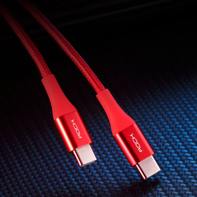 Кабель ROCK usb type C-type C для Macbook pro, кабель для зарядки данных type-c-USB C, кабель для мобильного телефона SAMSUNG, Xiaomi, HUAWEI - Цвет: Red