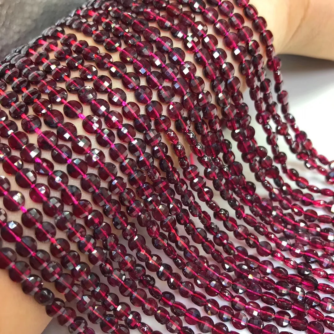 Natural Semi-precious Round Cake Loose Beads Garnet Beadwork Jewelry Making Production DIY Necklace Bracelet Accessories 4x3mm | Украшения