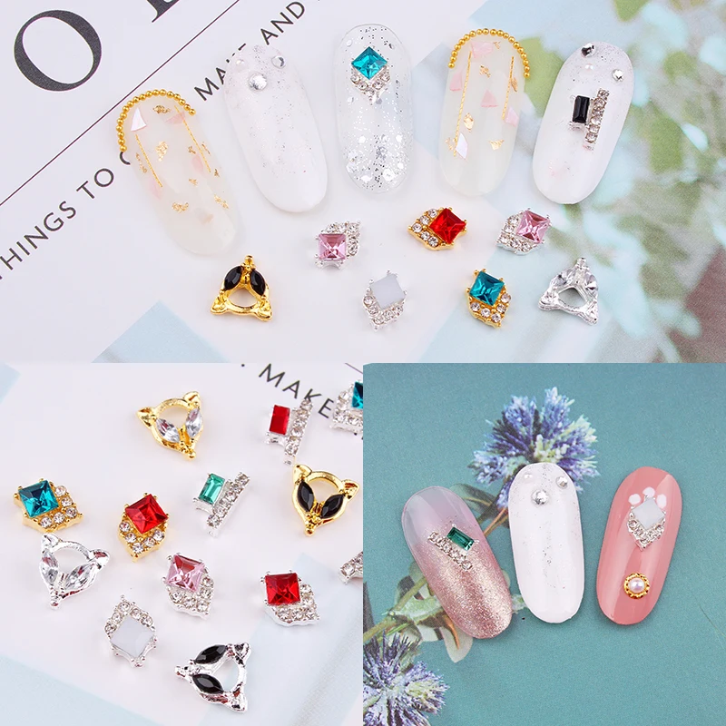 

100Pcs Nail Art Alloy Rhinestones Decorations Square Rectangle&Fox Head Style Crystal DIY Charms Jewelry Nail Accessoires284~297