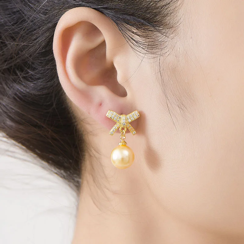 Women's Bowknot Wedding Stud Earrings Shiny Micro Crystal Butterfly Imitation Pearl Elegant Bridal Piercing Earring Jewelry Gift