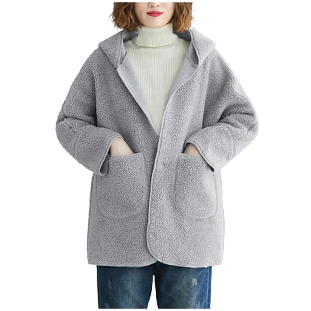 Осенне-зимнее модное пальто простое свободное с длинными рукавами капюшоном и