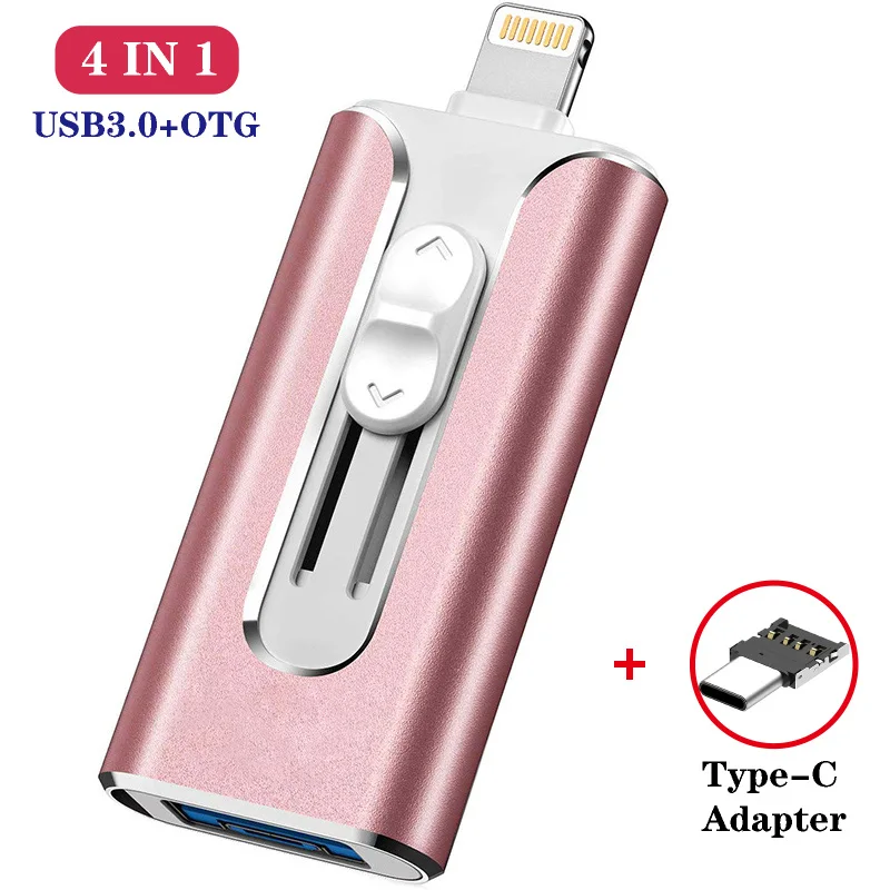 4 в 1 металлический USB-флеш-накопитель 128 ГБ OTG-накопитель 32 64 USB 3 0 флэш-диск для iPhone