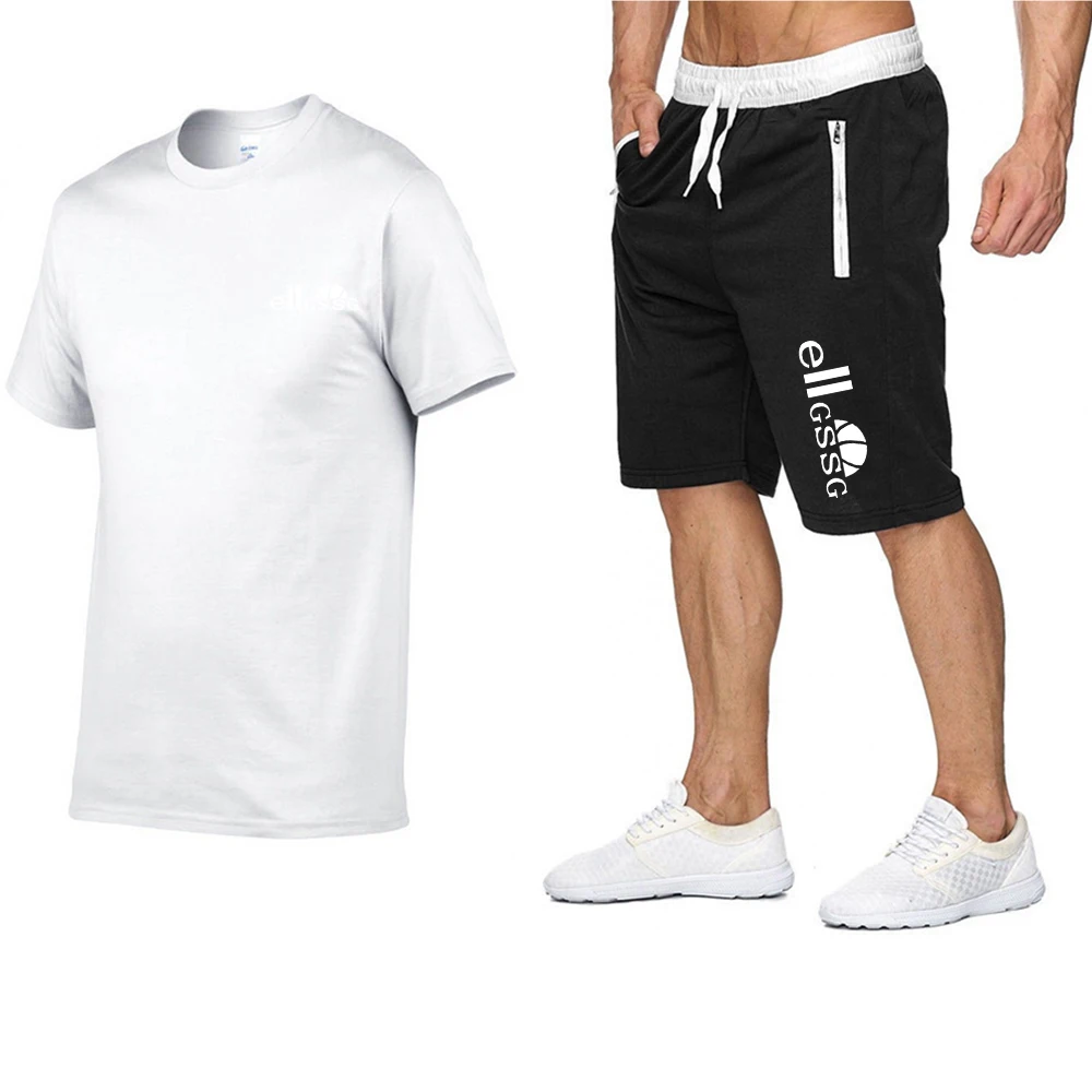 

Summer solid print short-sleeved shorts suit couple bottoming T-shirt breathable zipper pocket sports pants fashion streetwear