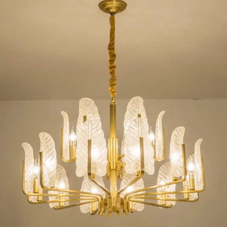 Hotel Lobby all Copper Chandelier candelabra Light American Rural Glass Leaf lamp E14 led Church chandeliers Project lighting|Люстры| |