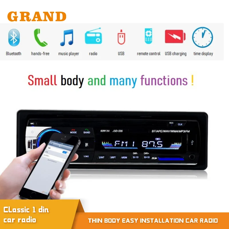 Bluetooth автомагнитола автомобильное стерео радио FM Aux вход приемник SD USB JSD 520 12V In Dash 1