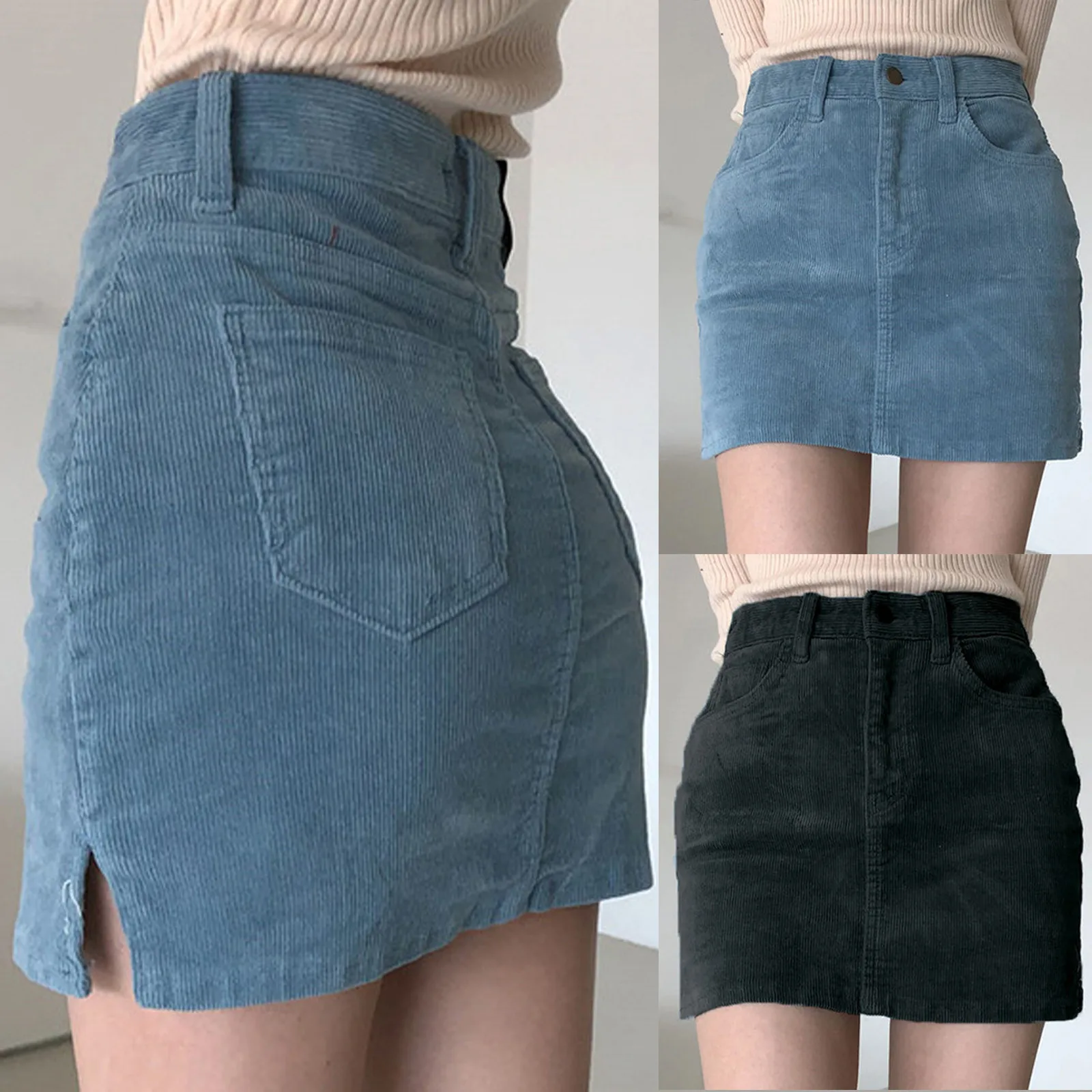 

Сексуальная короткая юбка Sagace весна-лето 2021 Женская модная однотонная Вельветовая ретро юбка А-силуэта с разрезом на ягодицах