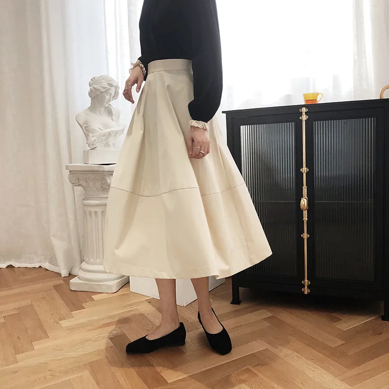 

2021 Women A-Line Cotton Skirt Vintage High Waist Long SkirtWomen Summer Skirts With Pocket Saia Faldas Jupe Femme