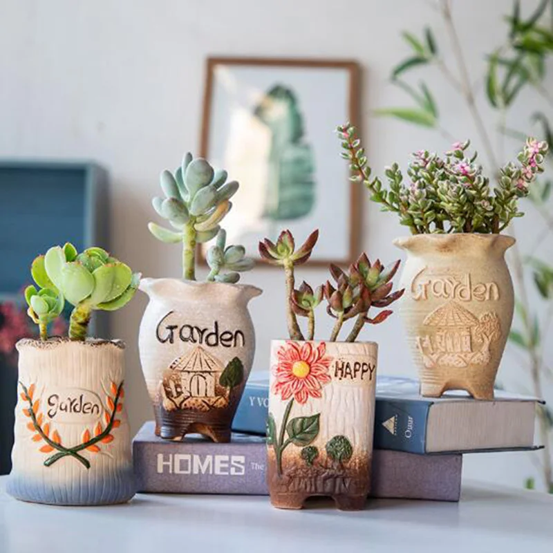 

Coarse Pottery Fleshy Planter Pot Garden Balcony Flower Pot Office Desktop Ornaments Floral Vase Home Decor