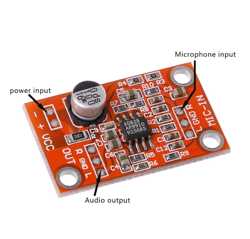 

Crust Pro 1PC AD828 Stereo Dynamic Microphone Preamplifier Board MIC Preamp Module DC 3.8V-15V