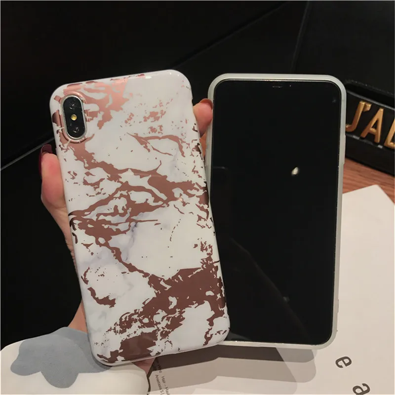Тонкий мягкий крутой плотный чехол для iPhone XR золото горячее тиснение мраморные