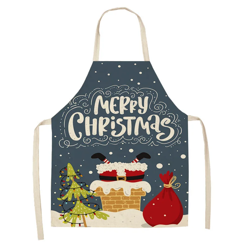 

New 1PC 53*65cm Christmas Decoration Sleeveless Apron Cotton Linen Kitchen Aprons Women Home Cooking Baking Waist Bib Pinafore