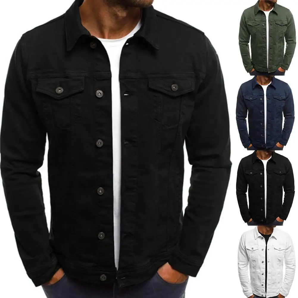 Модные мужские куртки и пальто сплошной цвет длинный рукав на пуговицах с