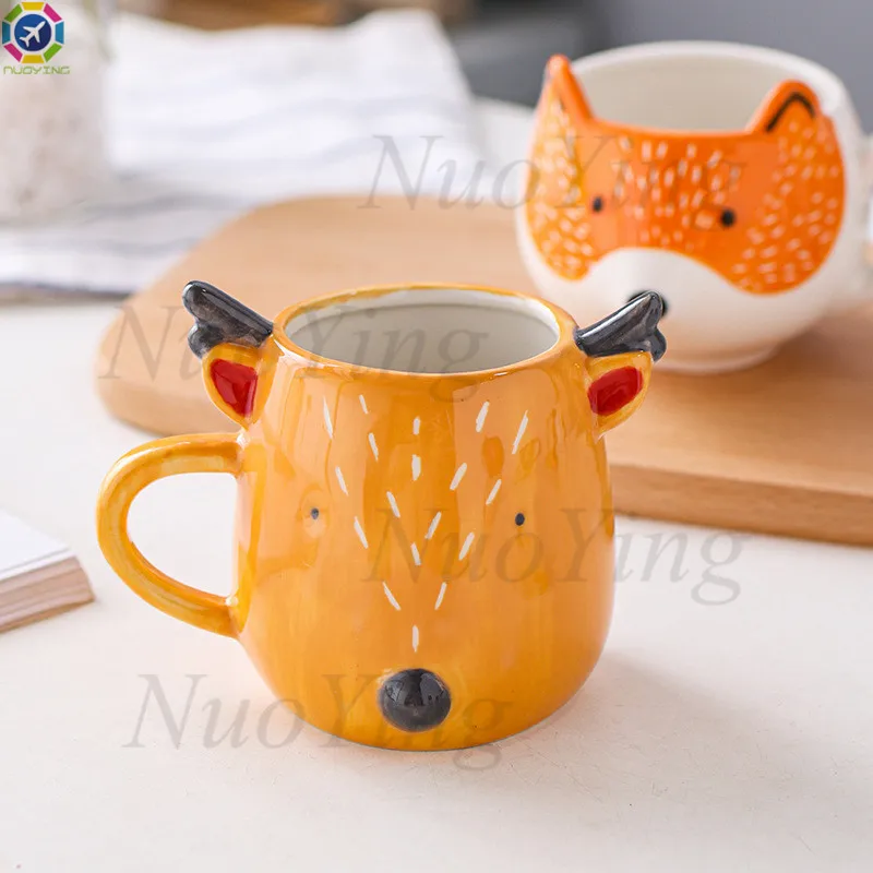 Оригинальная креативная керамическая кружка мультяшная лиса корова панда милые