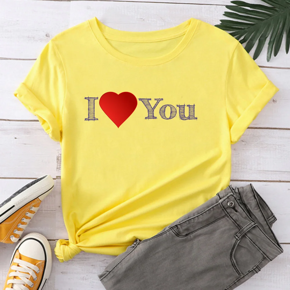 

Женские футболки I love you, повседневные топы с принтом, летняя женская футболка, футболка с коротким рукавом, женская одежда TX9864