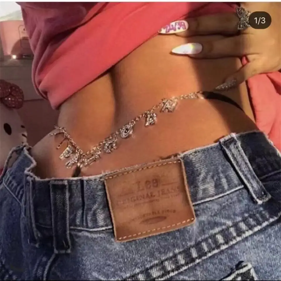 

Handmade metal letter pendant waist chain 12 constellation body chain women's fashion Sagittarius sexy Rhinestone Belly Chain