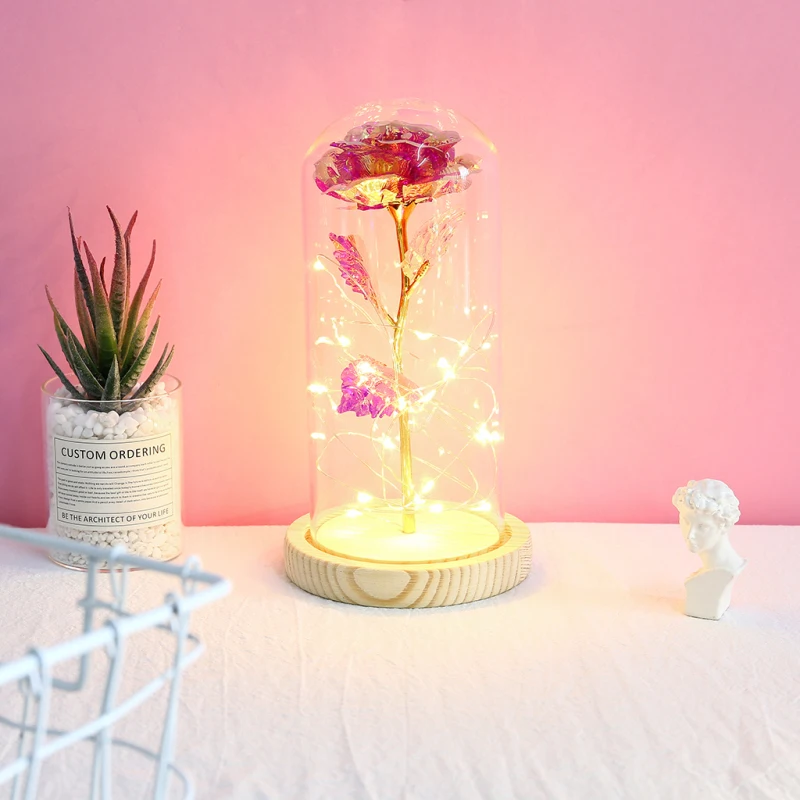 Стеклянный купольный светильник светодиодная Ночная лампа с розами для спальни