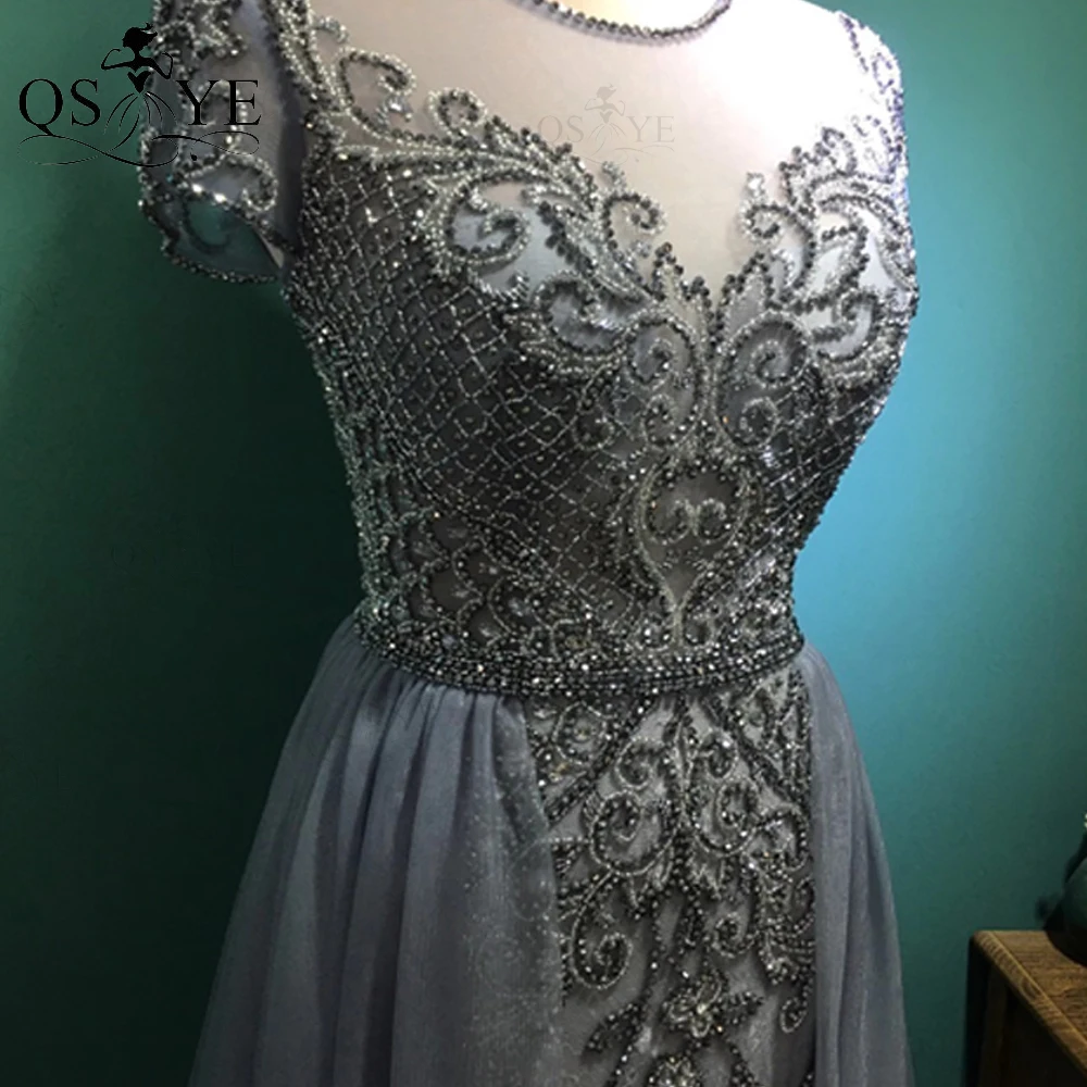 QSYYE High Quality 2 in 1 Prom Dresses Luxury Beadings Long Evening Glitter Gown Cap Sleeves Tulle Tail Elegant Party Dress