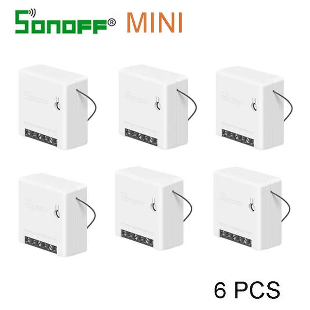 6 pcs Itead Sonoff Мини DIY умный переключатель маленький корпус пульт дистанционного управления Wifi переключатель Поддержка внешнего переключателя работа с Alexa Google Home - Комплект: 6 pcs