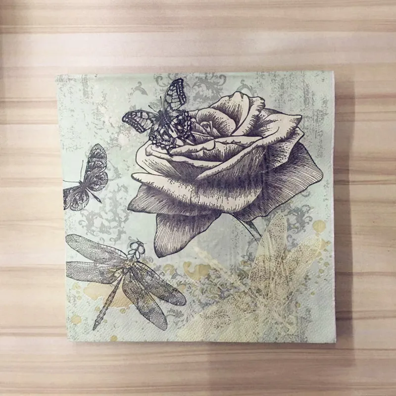 20 шт. винтажные салфетки бумажные с принтом белые черные цветочные розовые