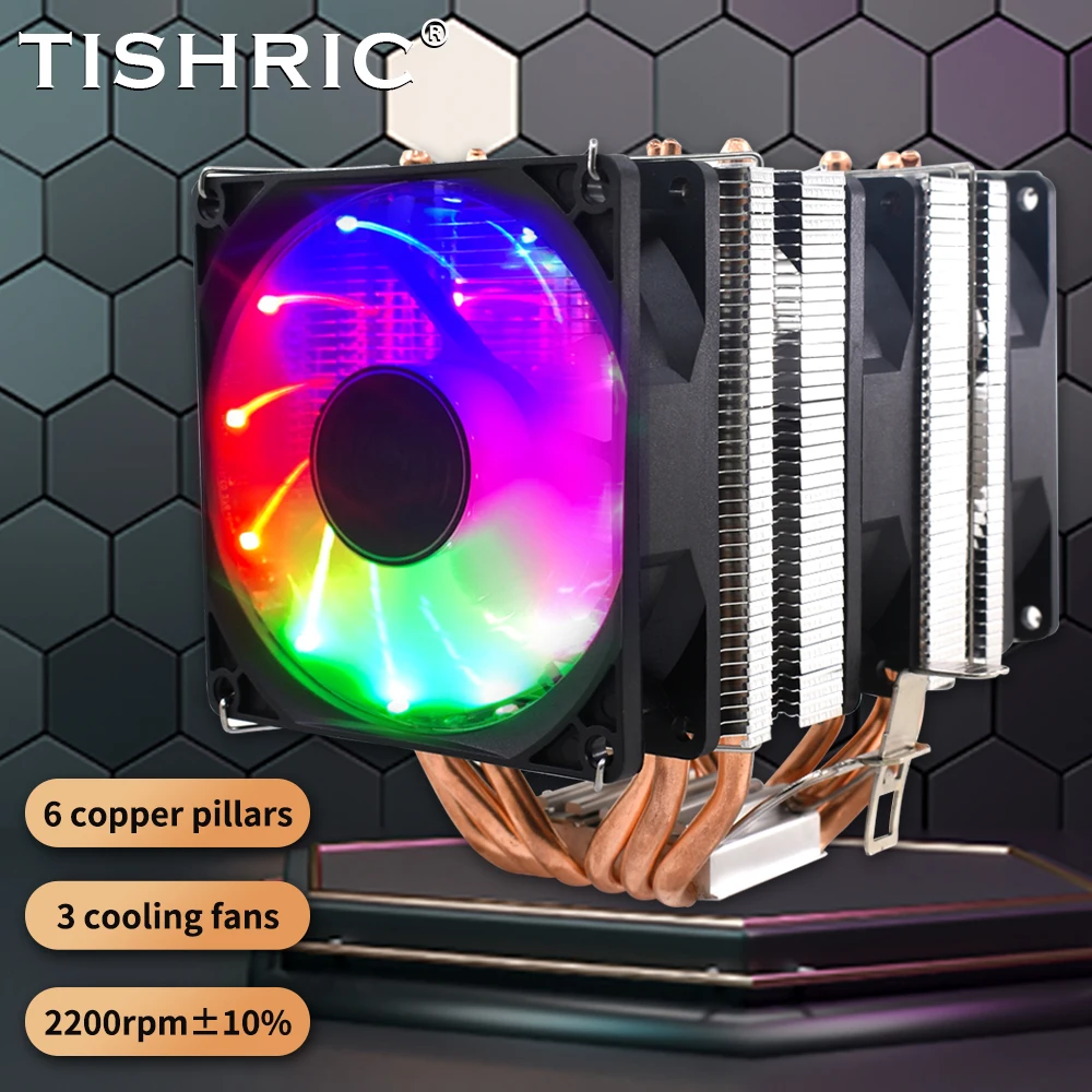 Tishric Tubos de Calor Cpu Ventilador Refrigeração Cooler Pinos Pwm Rgb pc para Intel Lga 1150 1151 1155 1200 1366 2011 X79 X99 Am3 Am4
