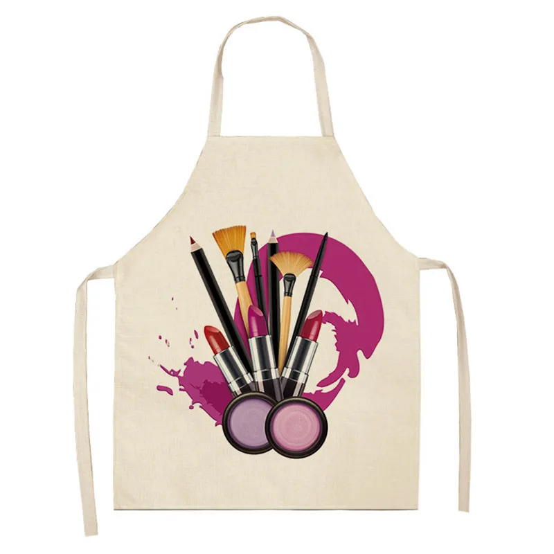 

Linen Flower Nail Polish Theme Print Kitchen Aprons Unisex Dinner Party Cooking Bib Funny Pinafore Cleaning Apron