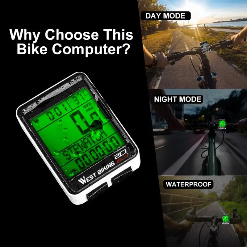 

WEST BIKING LED водонепроницаемый велосипедный компьютер беспроводной 5 языков велосипедный одометр секундомер Спидометр дюйма велосипедный ком...
