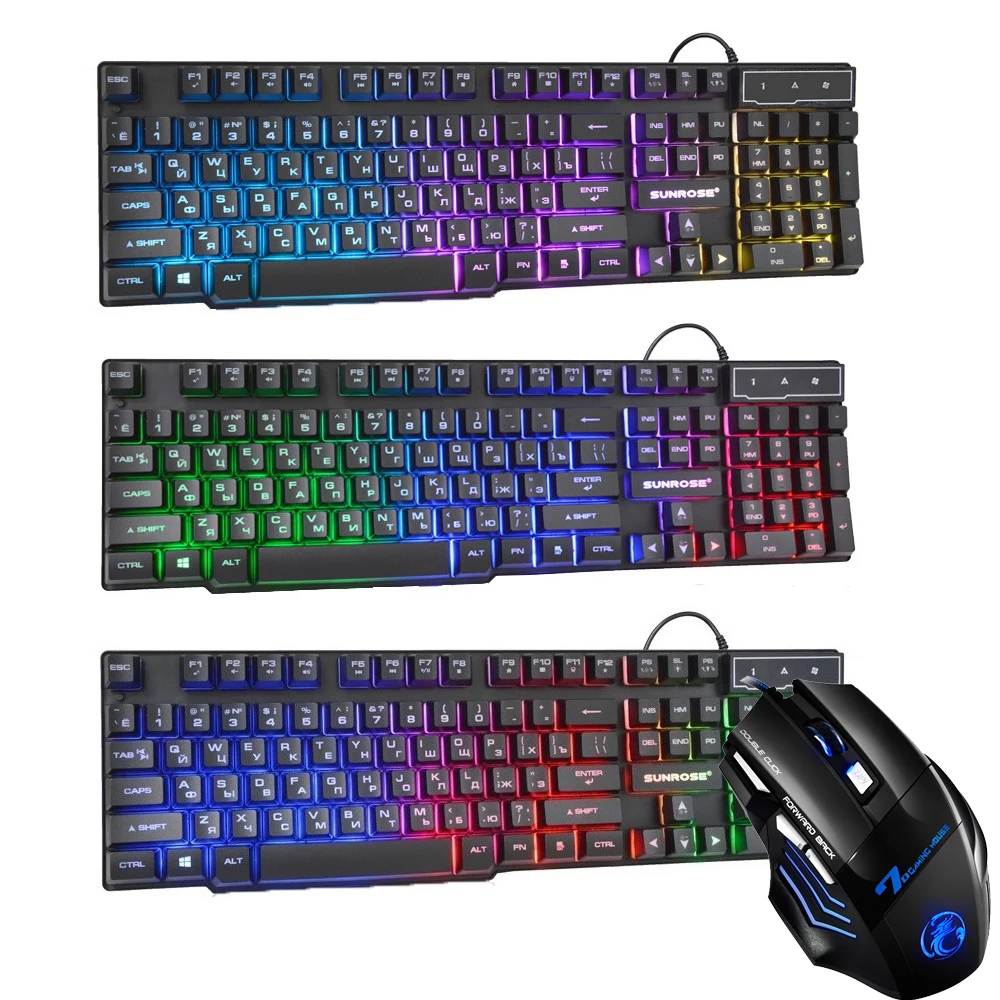 USB мышь компьютерная Проводная с RGB подсветкой и русской раскладкой|Комплекты