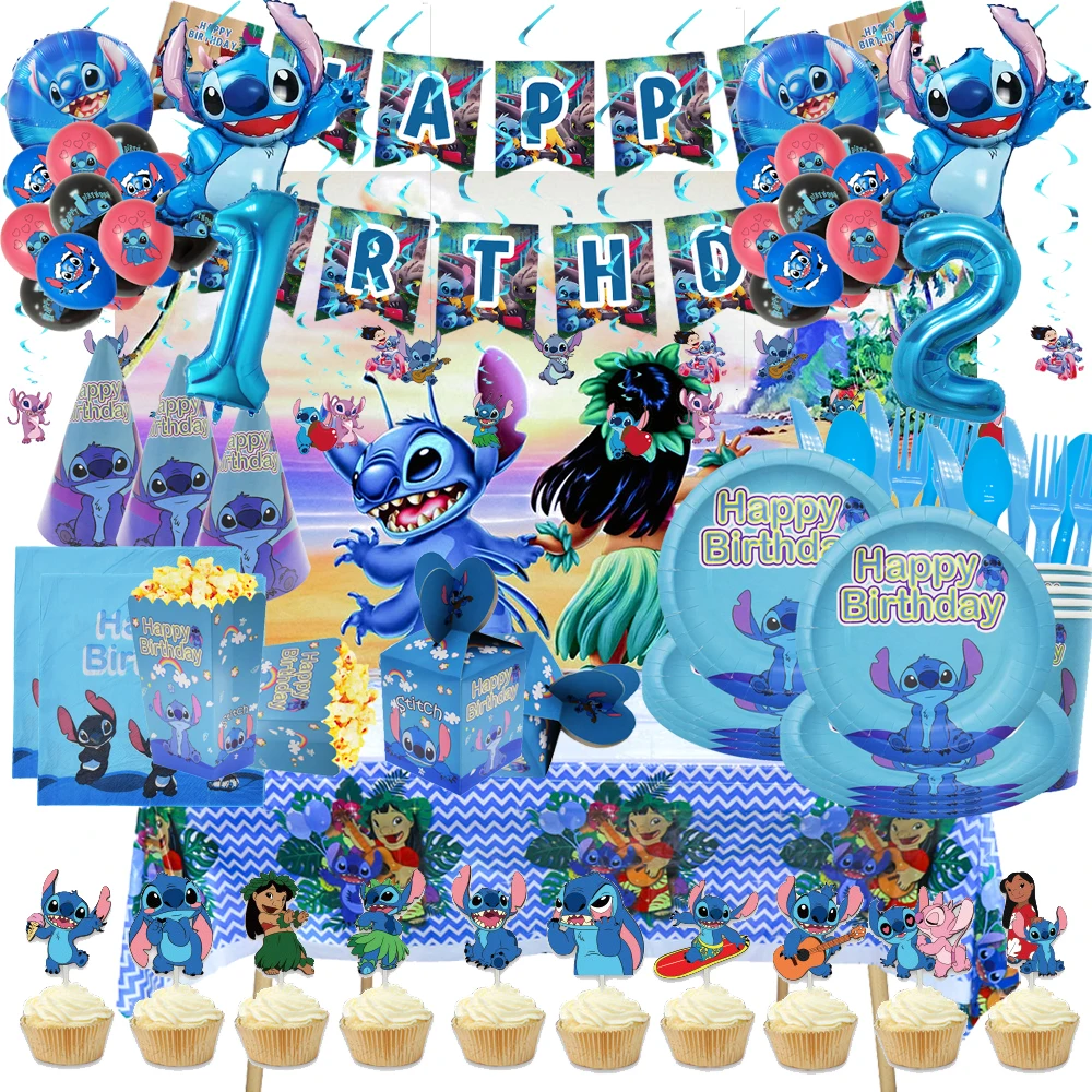 Lilo &amp Stitch Cartoon Anime Birthday Party Supplies Boys Number Ballons Plates Cups Napkins Banner Background Baby Shower Decor | Дом и сад
