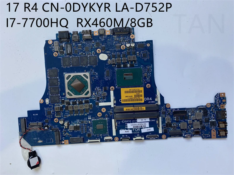 Материнская плата для ноутбука CN-0DYKYR LA-D752P Dell 17 R4 I7-7700HQ RX460M 8 ГБ полностью