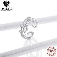 bisaer shining stars rings 925 sterling silver open zirconia finger ring for women wedding party fine jewelry anel gar162