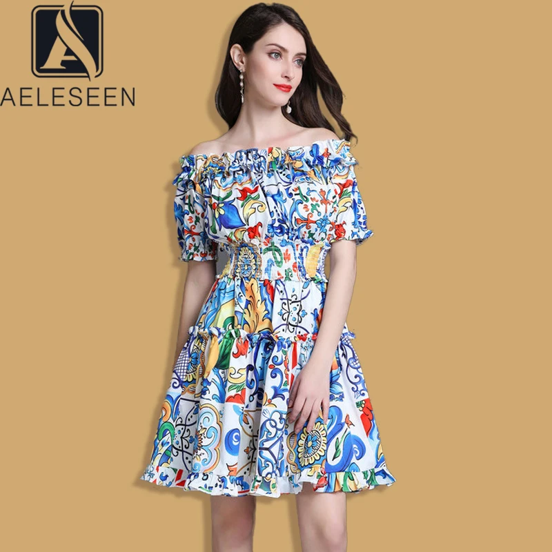 Женское подиумное платье AELESEEN весенне летнее с пышными рукавами и эластичной