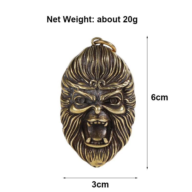 Brass Monkey King Face Mask Keychain Pendant Chinese God of War Figurines Retro Punk Rock Men Car Key Chain Ring Hanging Jewelry | Украшения