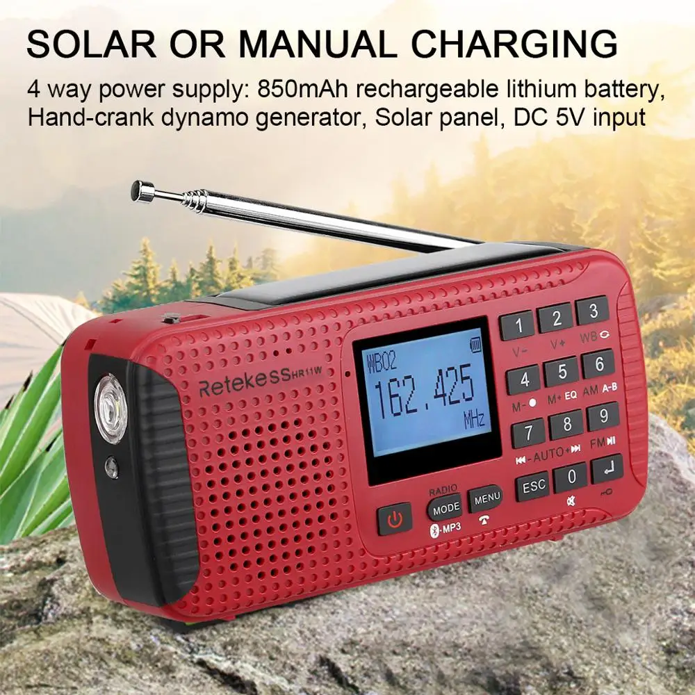 Retekess HR11W FM/AM NOAA аварийное радио Ручной рукоятки солнечное Bluetooth MP3 плеер цифровой