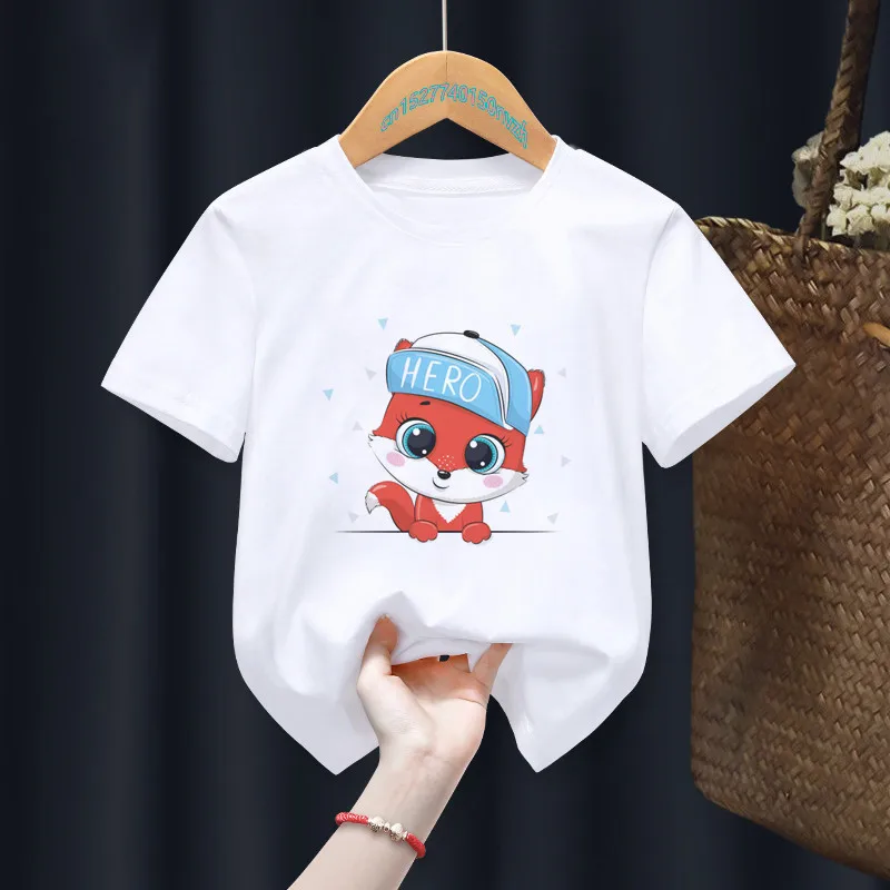 

Funny Cartoon White Kid T-shirts Baby Boy Animal Superhero Tops Tee Children Summer Girl Gift Present Clothes ,Drop Ship