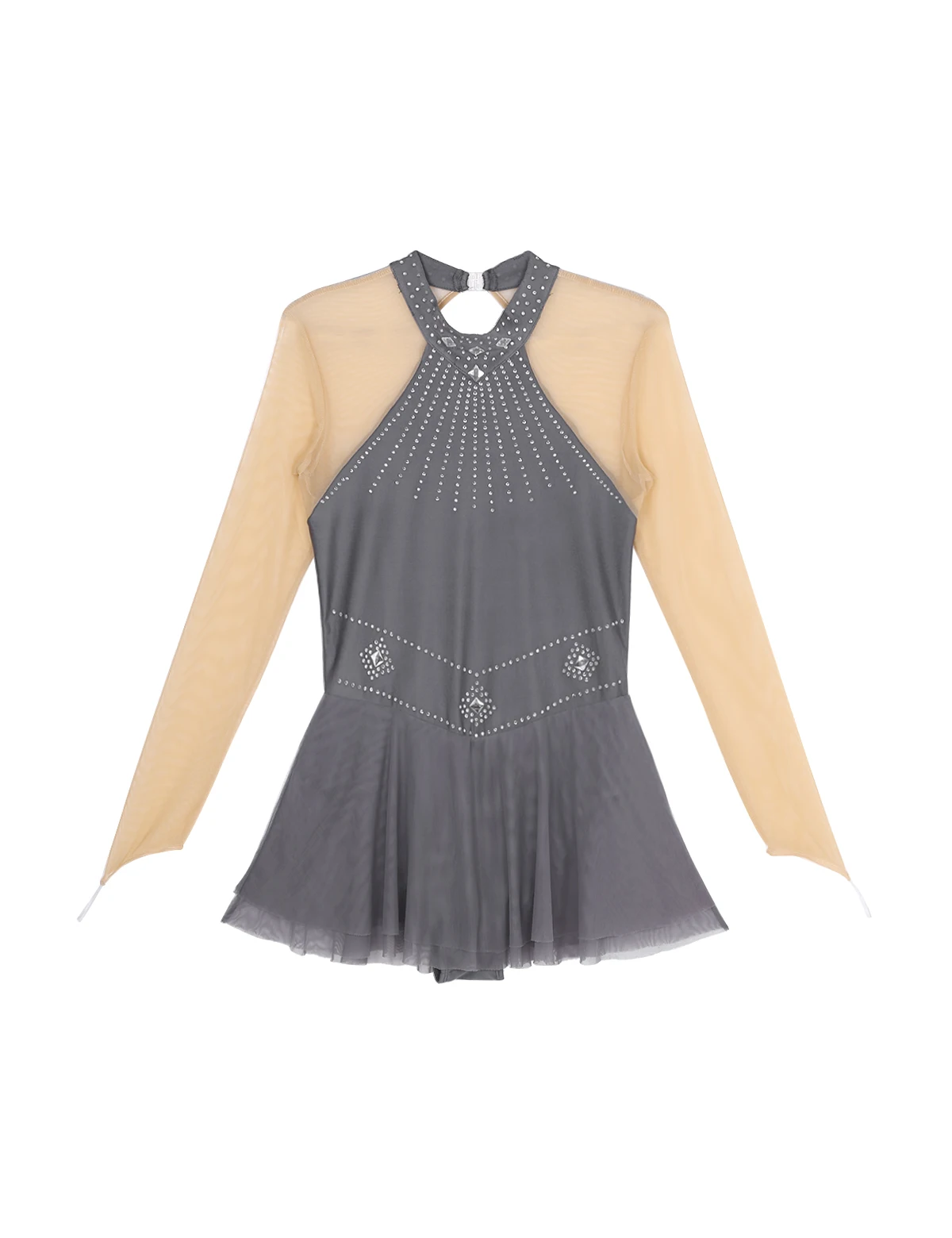 Adult Shiny Rhinestones Long Sleeve Mesh Splice Ballet Gymnastics Leotard Women Figure Skating Dress Competition Dance Costumes
