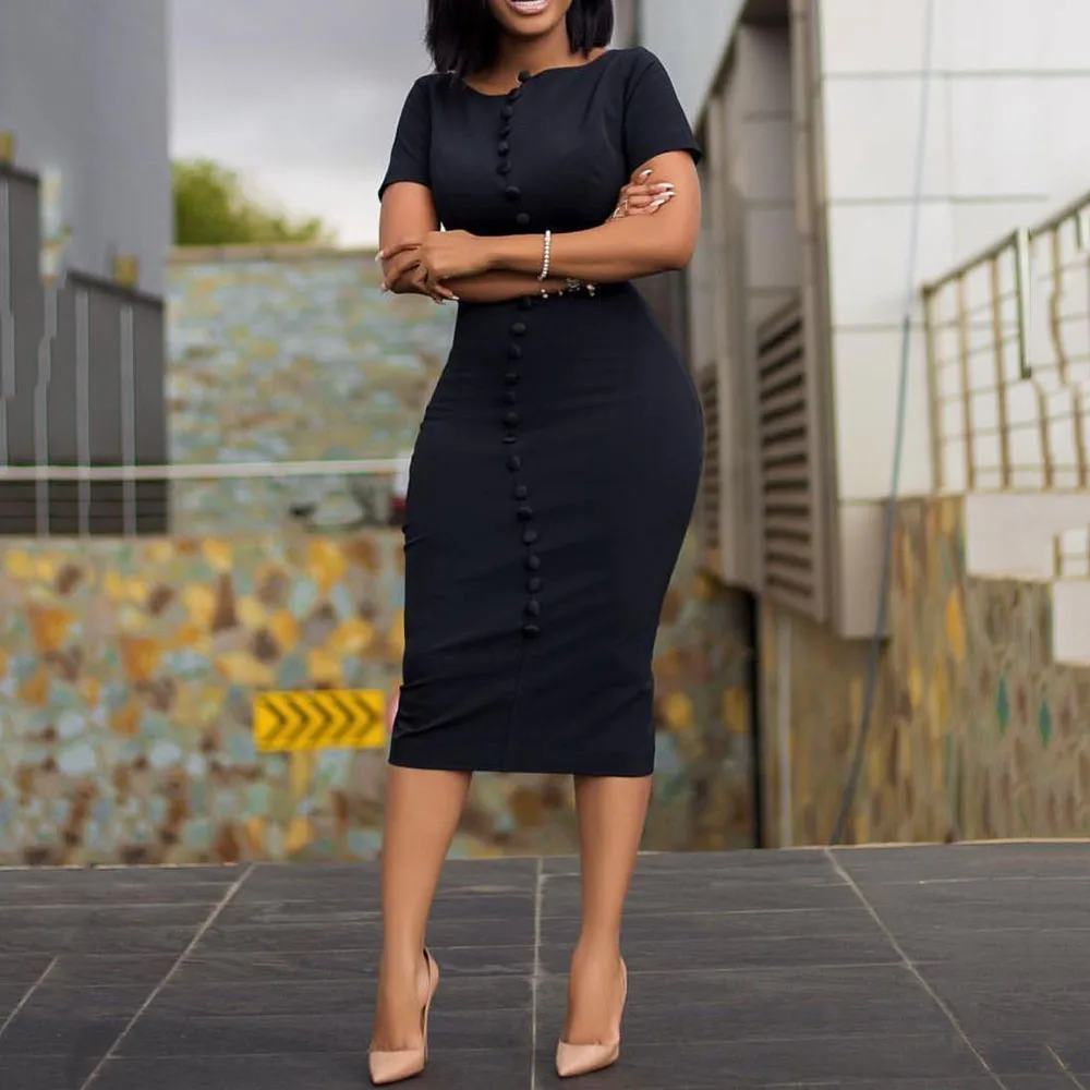 Черный цвет Большие размеры вечерние платье с элегантными короткими рукавами