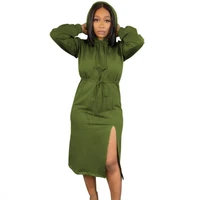 pure color hooded long sleeve sweater slit dress casual womens loose slim mid length skirt winter sexy wrapped hip pencil skirt