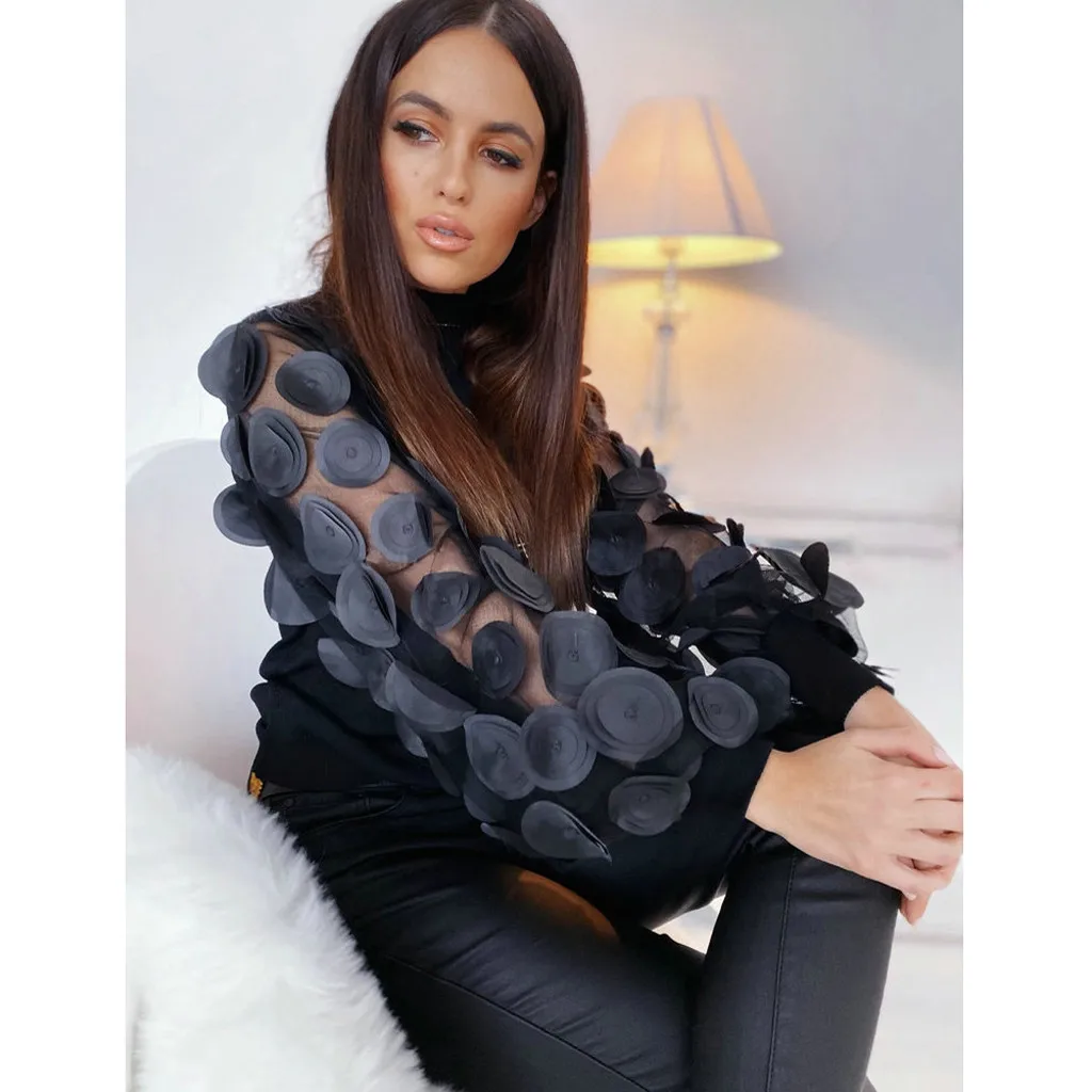 Женская водолазка из органзы черная или белая однотонная рубашка с рукавами