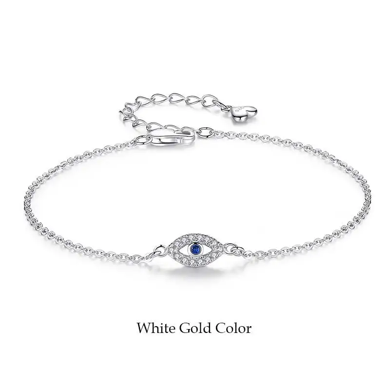 White Gold Color TONGZHE женские браслеты из стерлингового серебра 925 CZ Ювелирные изделия сглаза браслет удача Турция для пары браслеты для женщин Pulsera - Окраска металла: White Gold Color