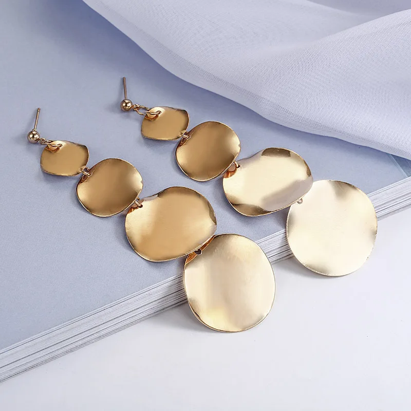 Круглые металлические супер длинные висячие серьги для женщин винтажные