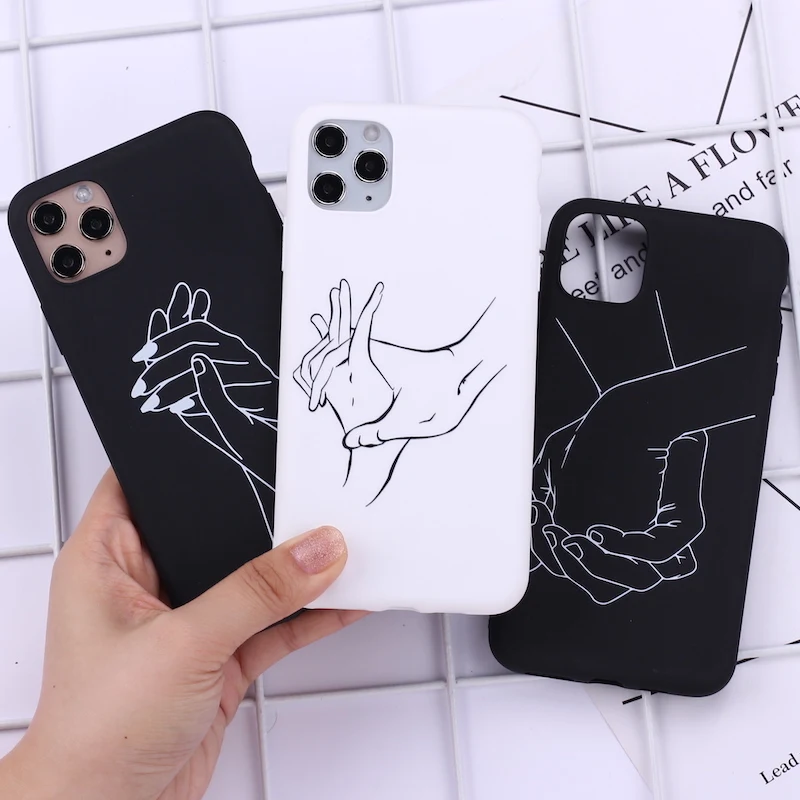 

Lover Hand Line Simple Phone Cover For iPhone 12 11 Pro Max X XS XR Max 7 8 7Plus 8Plus 6S SE Soft Silicone Candy Case Fundas