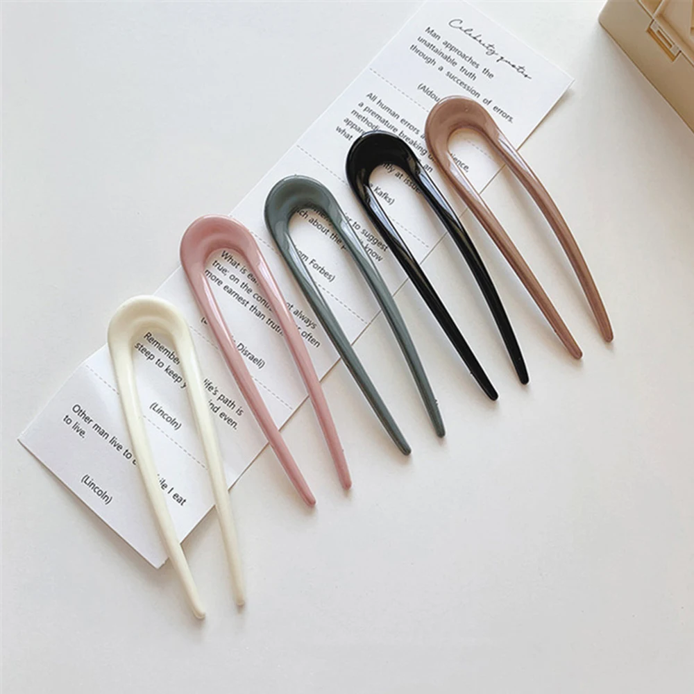 

1Pc Korean Style Elegance Vintage Multicolor Geometric U-Shaped Acrylic Fork Hairpins Headwear Accessories for Women