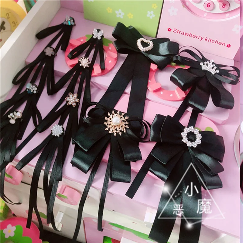 Галстук-бабочка женский винтажный черный с бриллиантами | Аксессуары для одежды