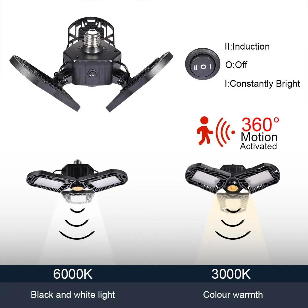 80W Black sensor Деформационный UFO светодиодный светильник E27 высокий залив светильник гаража 60 Вт 85-265 в светодиодный светильник s для заправочной станции навес мастерской футбольного поля - Цвет: 80W Black sensor