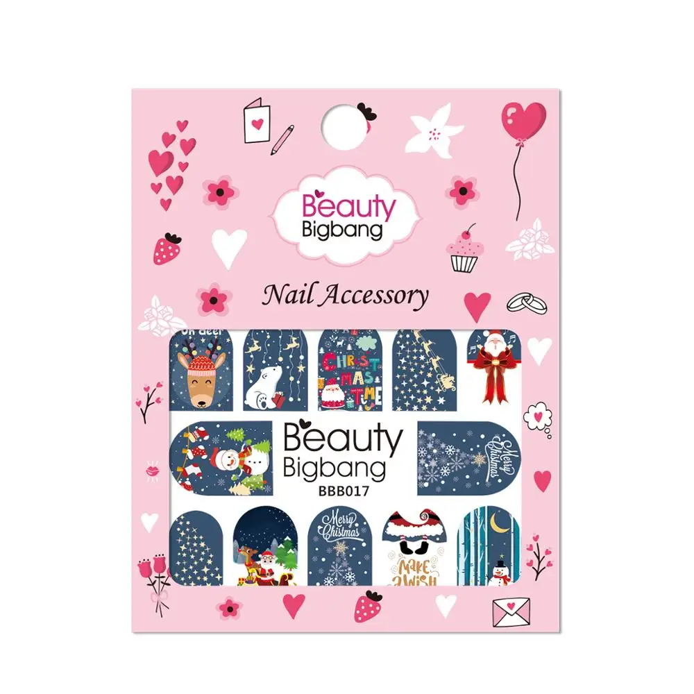 17 BeautyBigBang 1 шт., рождественские наклейки для ногтей, переводная картинка, Рождественский Санта Клаус, олень, маникюрные наклейки, наклейки для ногтей, водные наклейки, украшения - Цвет: 17