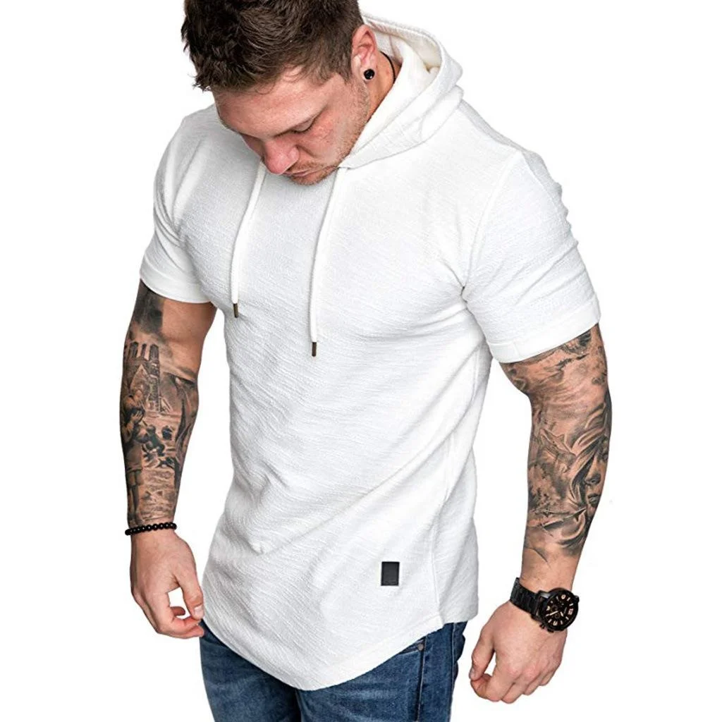 

Spring Summer New Mens Short-sleeved Hoodie Casual Sports Mens T-shirt Hooded Sweater Cotton -40