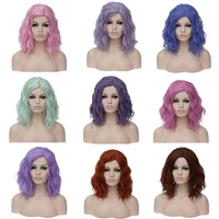 vicwig curly cosplay wigs for women short blue purple pink green golden yellow side part heat resistant fiber synthetic hair