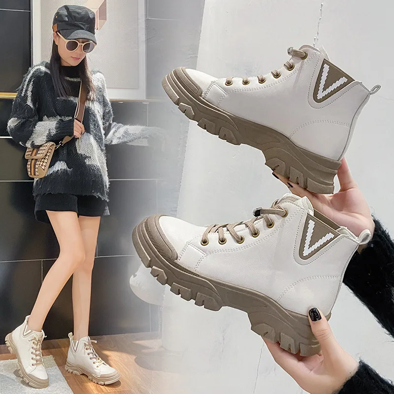 

Женские кожаные ботильоны, черные мотоциклетные ботинки на высокой платформе в готическом стиле, армейские ботинки в стиле панк, Осень-зима 2021